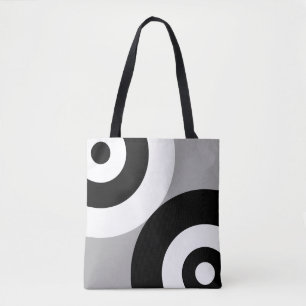 Black & White Abstract Circles on Grey Tote Bag