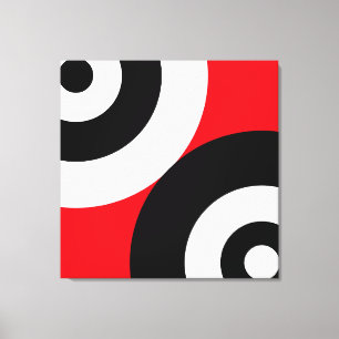 Black & White Abstract Circles on Red Canvas Print