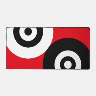 Black & White Abstract Circles on Red Desk Mat