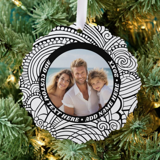 Black White Abstract Colouring - Christmas Photo Tree Decoration Card (Insitu (Tree))