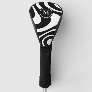 Black White Abstract Design Custom Initial Driver Golf Head Cover