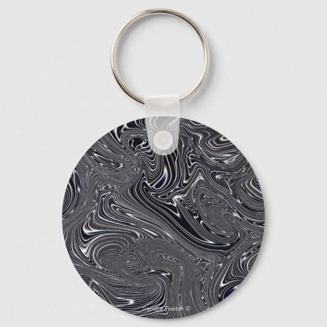 Black & White Abstract Digital Art Key Ring (Front)