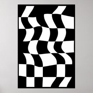 Black & White Abstract Distorted Chequered Poster