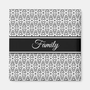 Black White Abstract Flower Pattern Family Magnet
