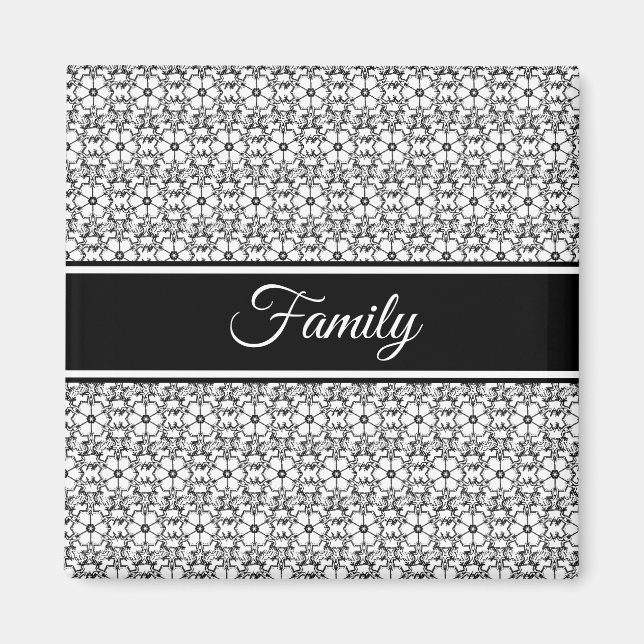 Black White Abstract Flower Pattern Family Magnet (Front)