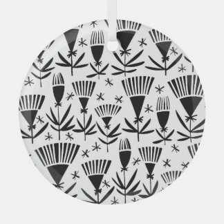 Black White Abstract Flowers: Elegant Pattern Glass Tree Decoration