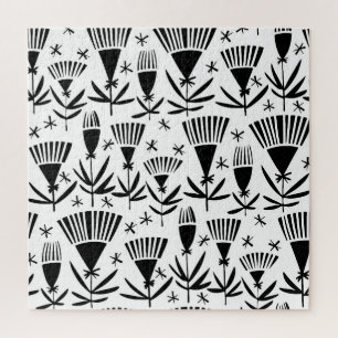Black White Abstract Flowers: Elegant Pattern Jigsaw Puzzle