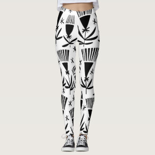 Black White Abstract Flowers: Elegant Pattern Leggings