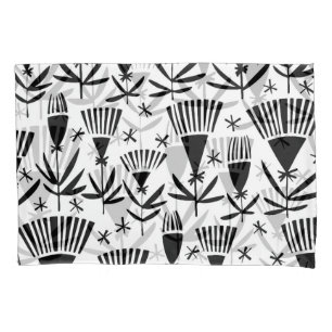 Black White Abstract Flowers: Elegant Pattern Pillowcase