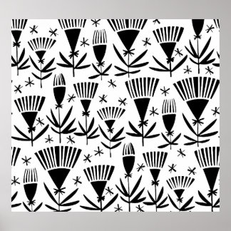 Black White Abstract Flowers: Elegant Pattern Poster
