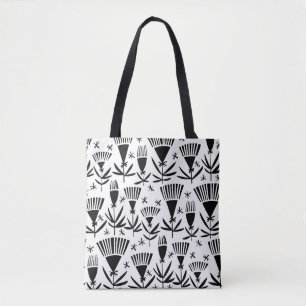 Black White Abstract Flowers: Elegant Pattern Tote Bag