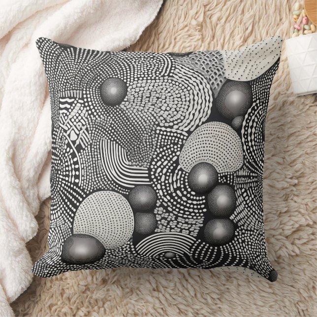 Black White Abstract Flowing Lines Geometric Cushion (Blanket)
