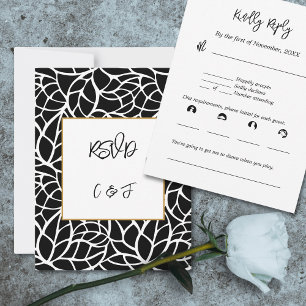 Black White Abstract Foliage Pattern RSVP Card