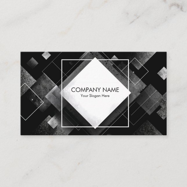 Black White Abstract Geometric Diamond Texture Business Card (Front)