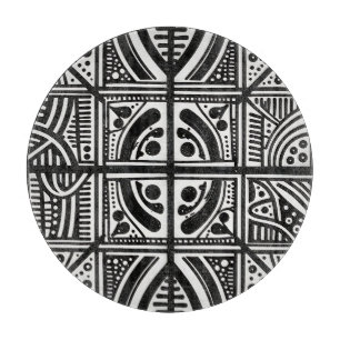 Black White Abstract Geometric Pattern Cutting Board