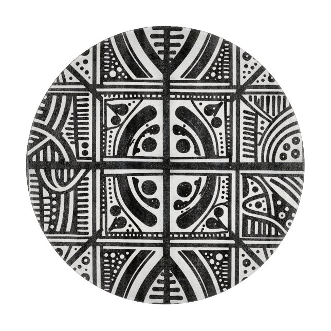 Black White Abstract Geometric Pattern Cutting Board (Front)