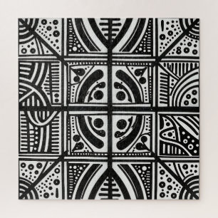 Black White Abstract Geometric Pattern Jigsaw Puzzle
