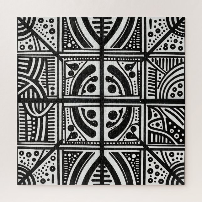 Black White Abstract Geometric Pattern Jigsaw Puzzle (Vertical)