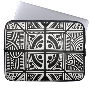 Black White Abstract Geometric Pattern Laptop Sleeve