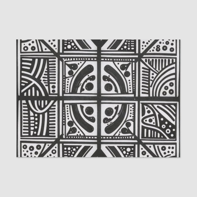Black White Abstract Geometric Pattern Tissue Paper (Front)