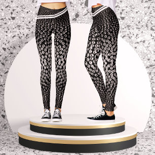 Black & White Abstract Geometric Shiny Sliver Dots Leggings