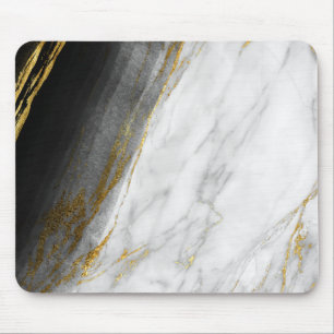 Black White Abstract Gray Carrara Gold Marble Mouse Mat