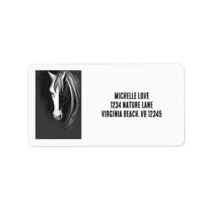 Black White Abstract Horse Address Label