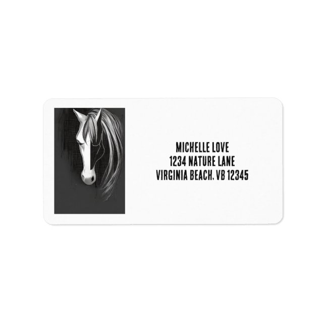 Black White Abstract Horse Address Label (Front)