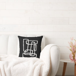 Black + White Abstract Interlocking Shapes Cushion
