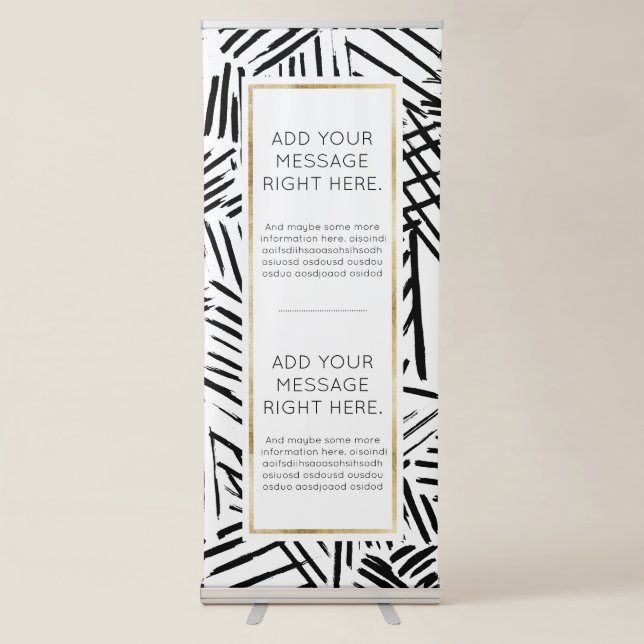 Black White Abstract Linear drawn Lines Pattern Retractable Banner (Front)