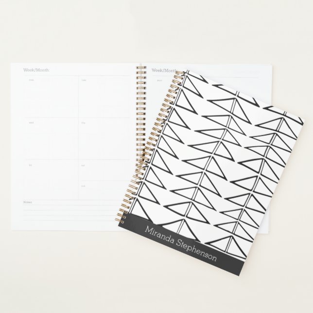 Black White Abstract Lines Shapes Personalised Planner (Display)