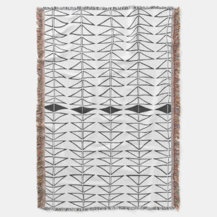 Black White Abstract Lines Shapes Quirky Pattern Throw Blanket