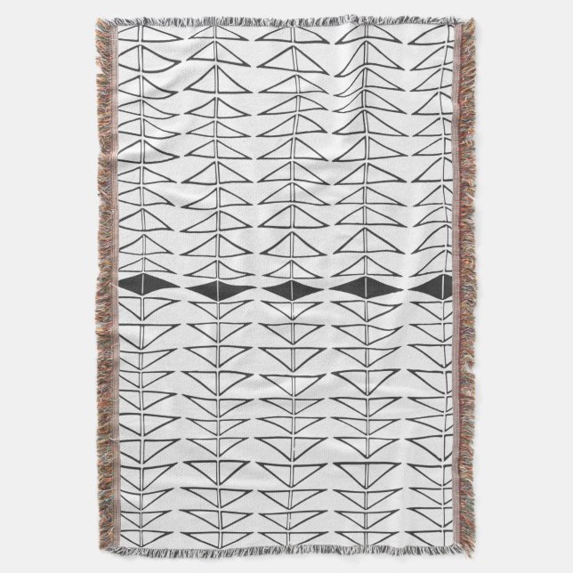 Black White Abstract Lines Shapes Quirky Pattern Throw Blanket (Front Vertical)