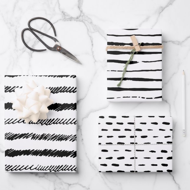 Black White Abstract Minimalist Design Gift Paper (Front)