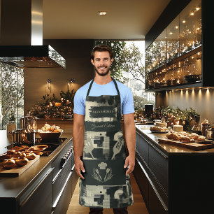 Black & White Abstract - Modern Monochrome Kitchen Apron