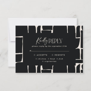 Black white abstract modern simple wedding R.S.V.P Invitation