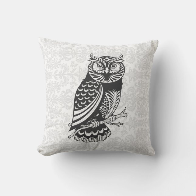 Black & White Abstract Owl Cushion (Front)