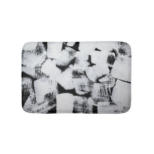 Black white, abstract painted canvas. bath mat