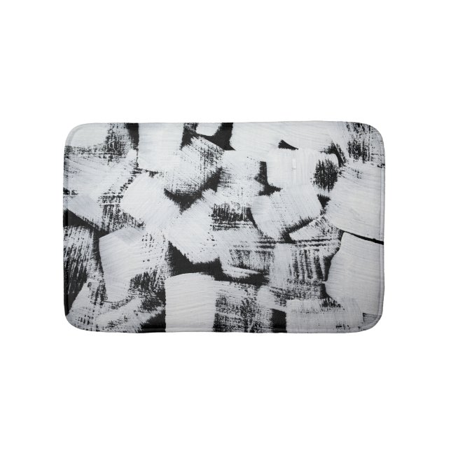 Black white, abstract painted canvas. bath mat (Front)