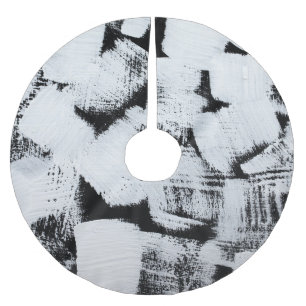 Black white, abstract painted canvas. brushed polyester tree skirt