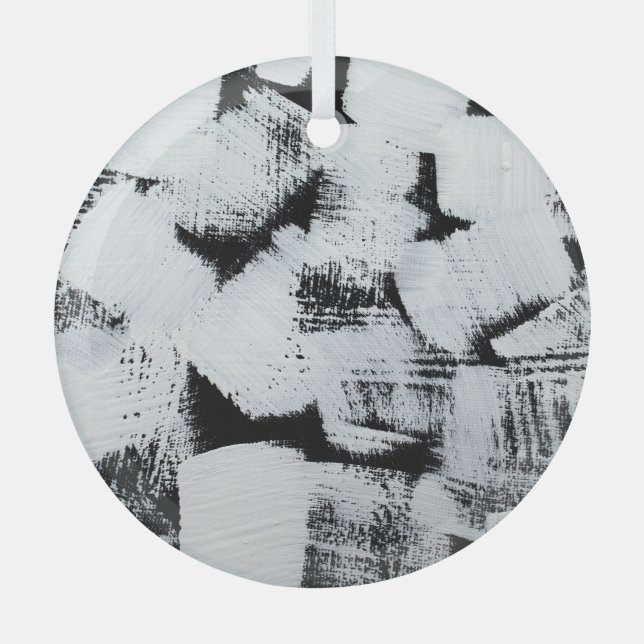 Black white, abstract painted canvas. glass tree decoration (Front)