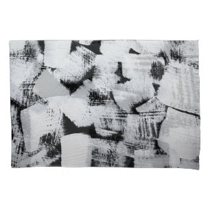 Black white, abstract painted canvas. pillowcase