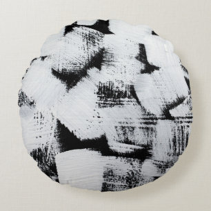 Black white, abstract painted canvas. round cushion