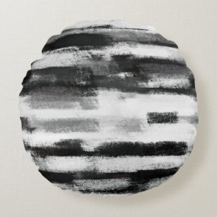Black White Abstract Painting Art Round Cushion