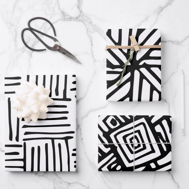 Black & White Abstract Pattern Wrapping Paper Sheet (Front)