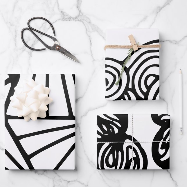 Black & White Abstract Pattern Wrapping Paper Sheet (Front)