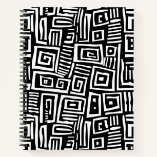 Black & White Abstract Patterned Spiral Notebook