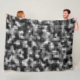 Black White Abstract Plaid Fleece Blanket