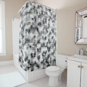 Black White Abstract Plaid Shower Curtain