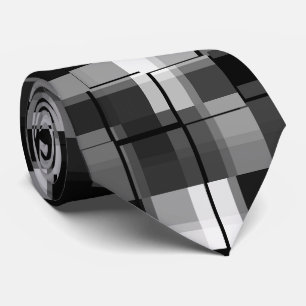 Black White Abstract Plaid Tie